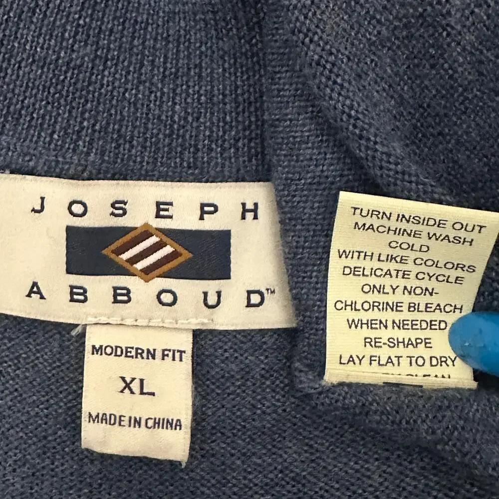 Joseph Abboud 100 Merino Wool Sweater XL Blue Quarter Zip Preppy Minimalist EUC